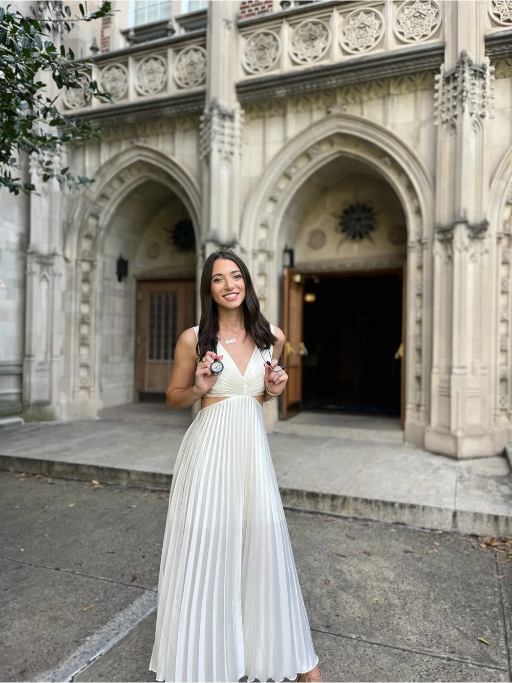 Abercrombie & Fitch Cream Pleated V-Neck Maxi Dress